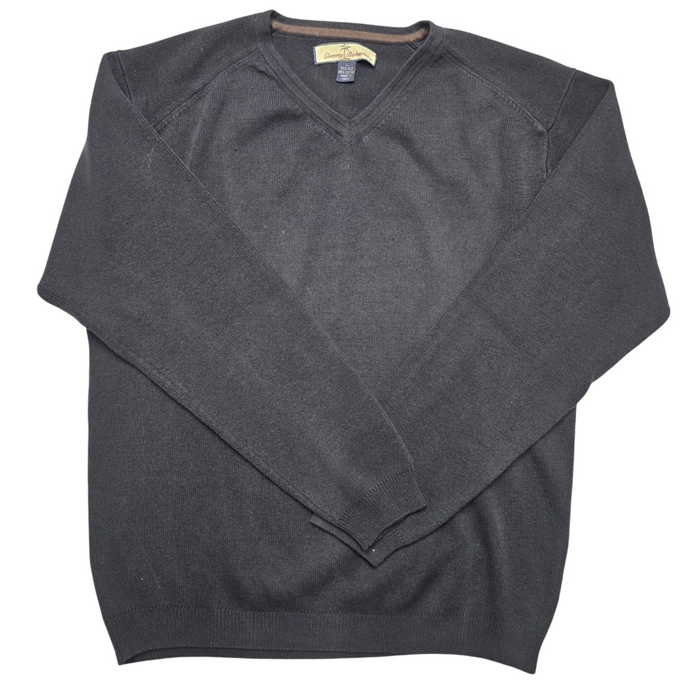 Tommy Bahama Silk Cotton V-Neck Sweater Charcoal Black Mens Large Quiet Luxury